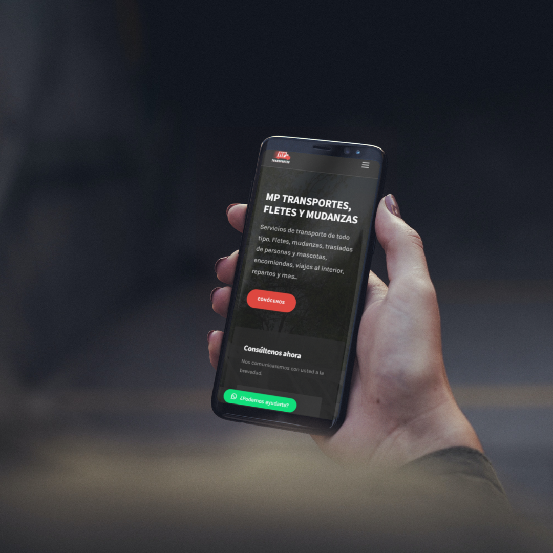 Pantalla de movil donde muestra el inicio del sitio web de Inmobiliaria MP Transportes | Diseños de Paginas Web