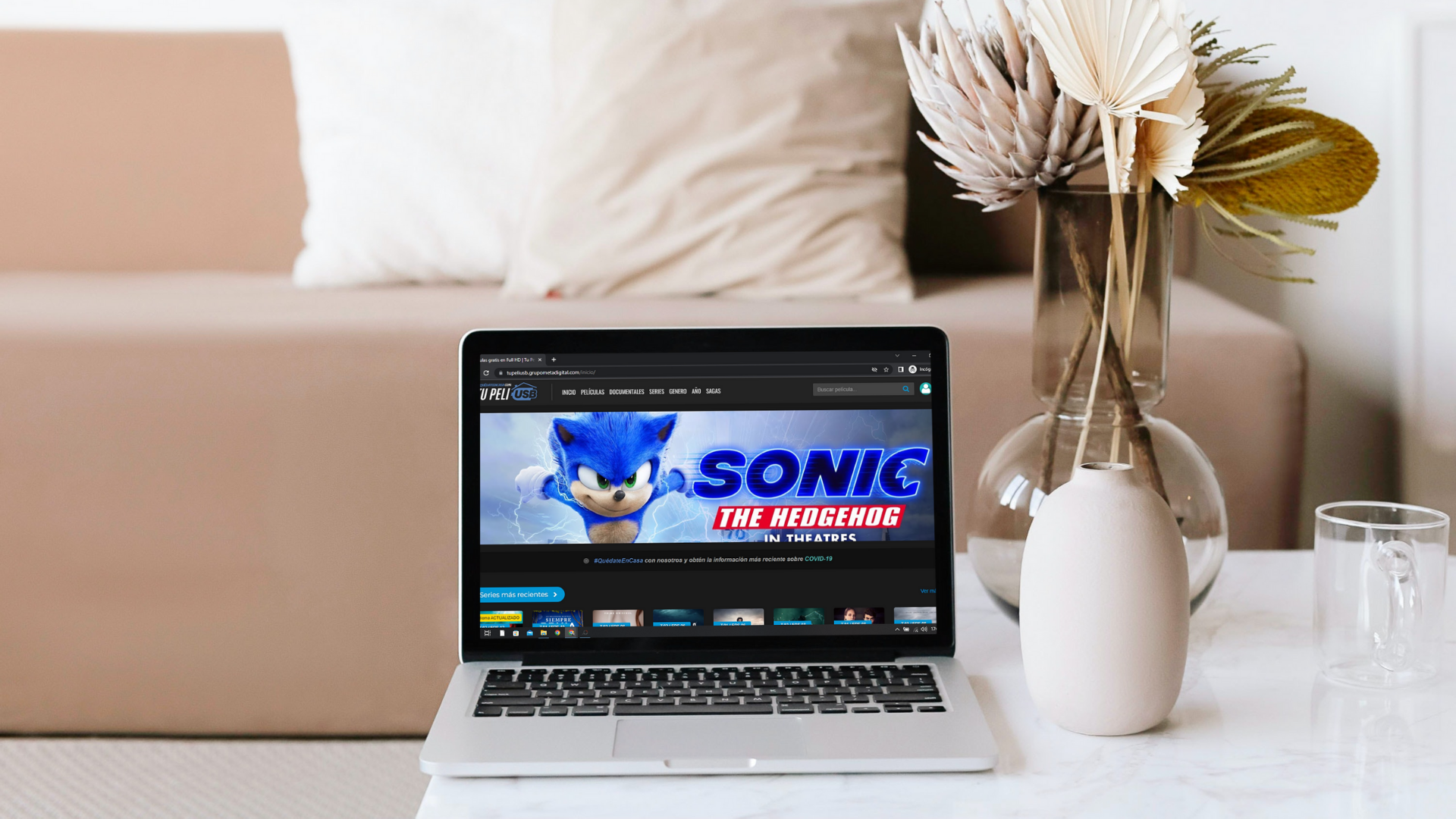 Pantalla de computadora donde muestra el inicio del sitio web de Tu Peli USB | Diseños de Paginas Web