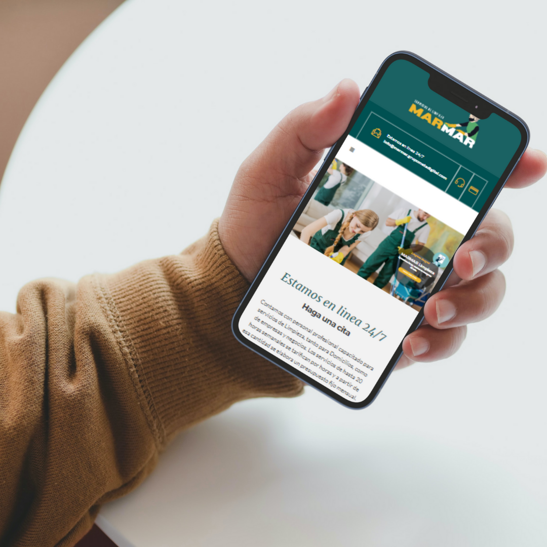 Pantalla de movil donde muestra el inicio del sitio web de MARMAR | Diseños de Paginas Web
