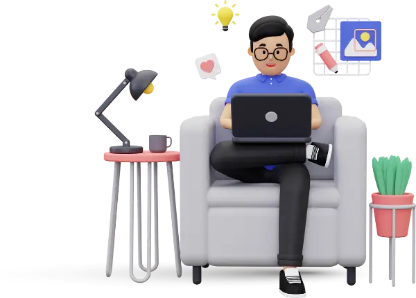 Imagen ilustrativa donde muestra a una persona masculina sentada en un sofá con una computadora sobre su falda trabajando con servicios digitales | Diseños de Paginas Web para tu negocio en Uruguay